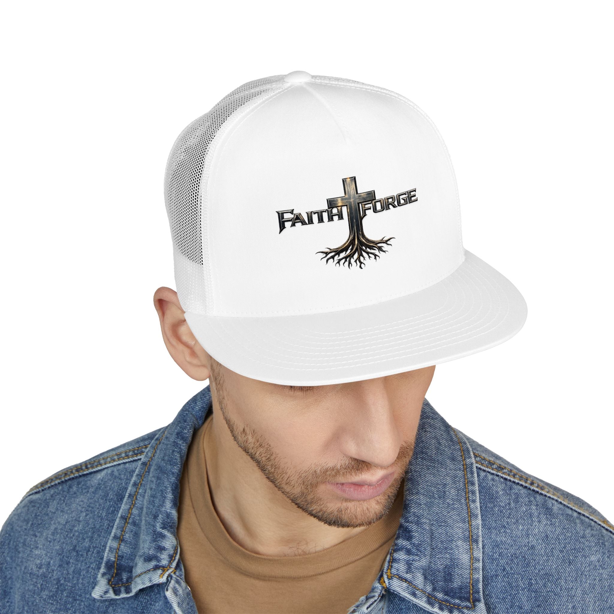 Faith Forge Trucker Cap — Cross Roots Logo Mesh Hat