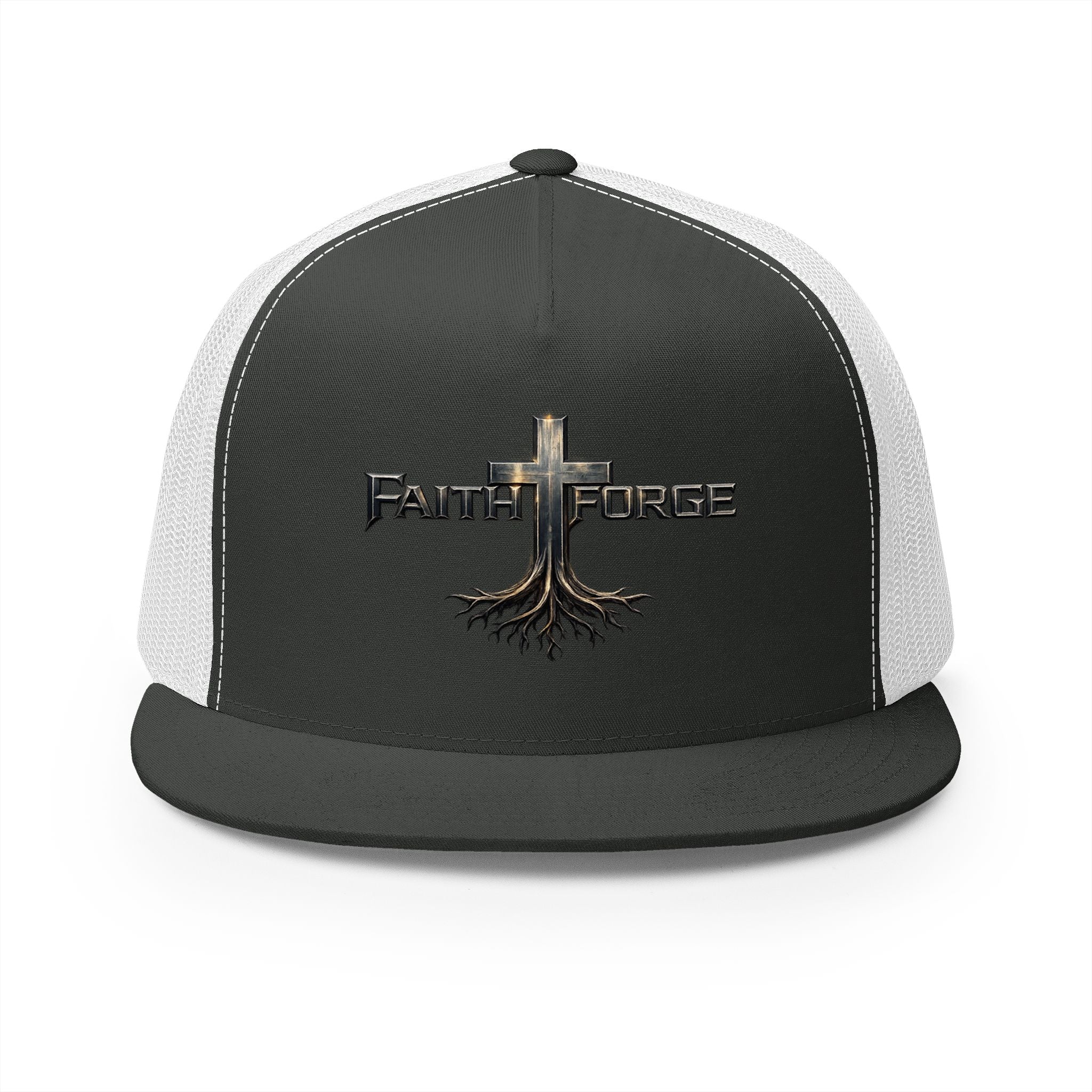 Faith Forge Trucker Cap — Cross Roots Logo Mesh Hat