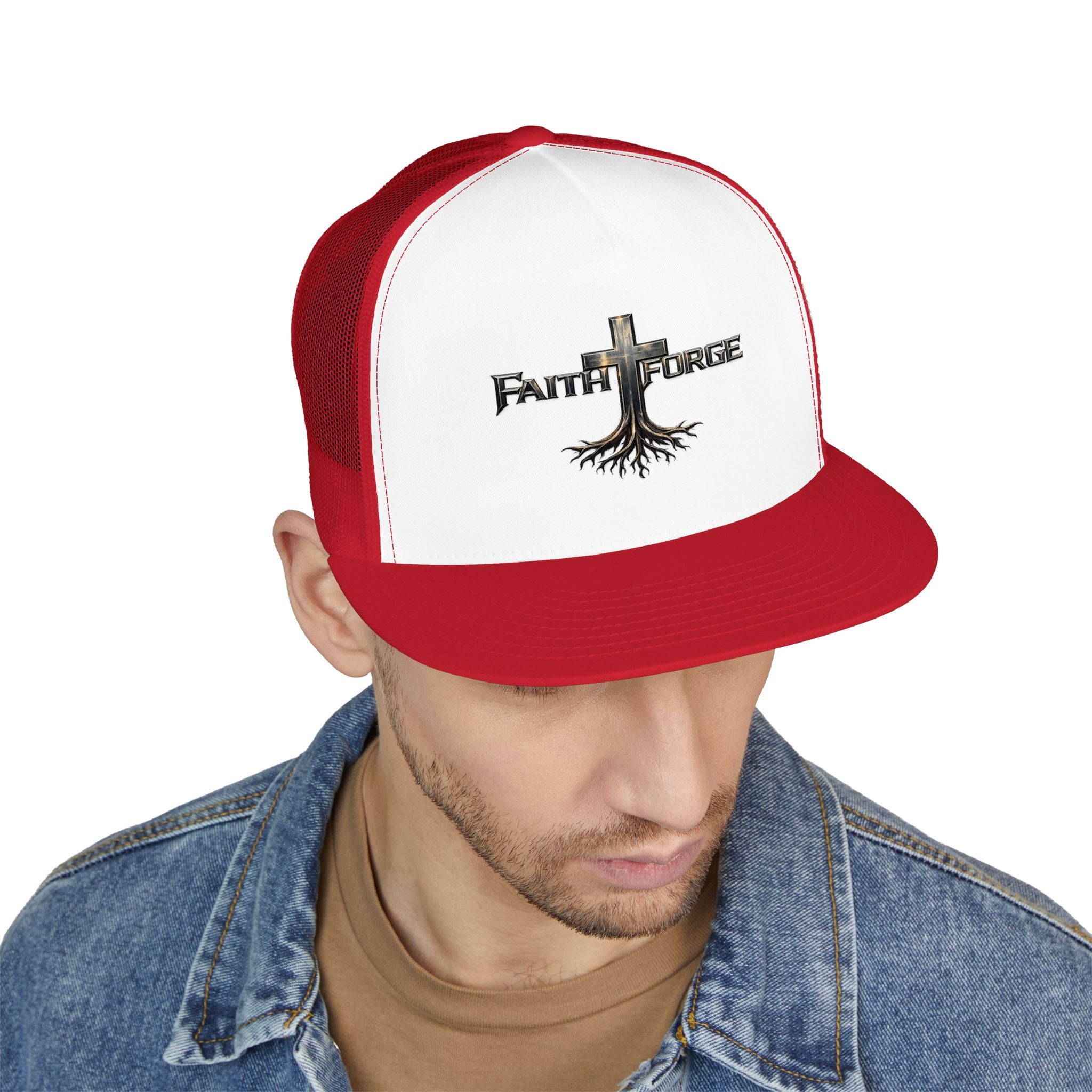 Faith Forge Trucker Cap — Cross Roots Logo Mesh Hat