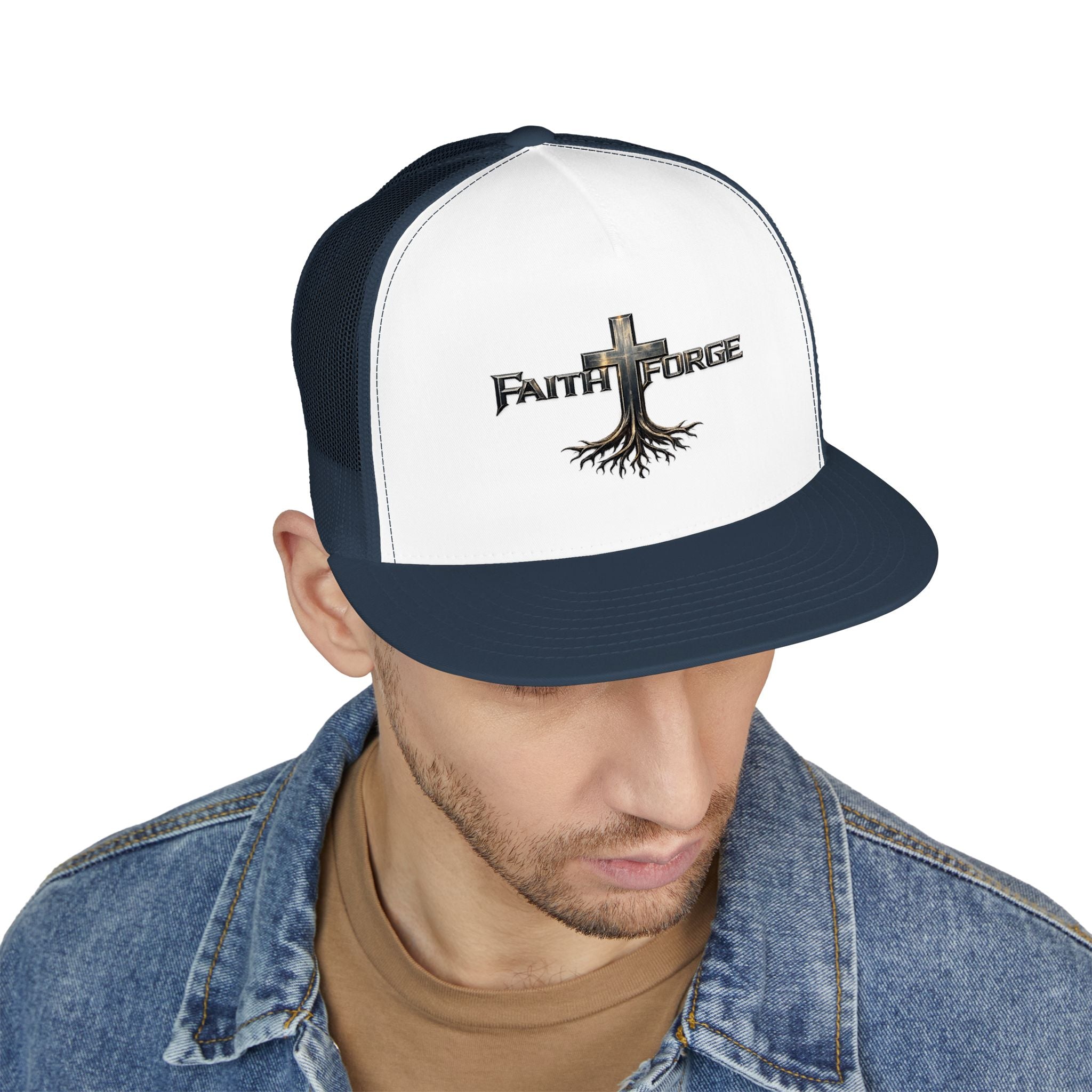 Faith Forge Trucker Cap — Cross Roots Logo Mesh Hat